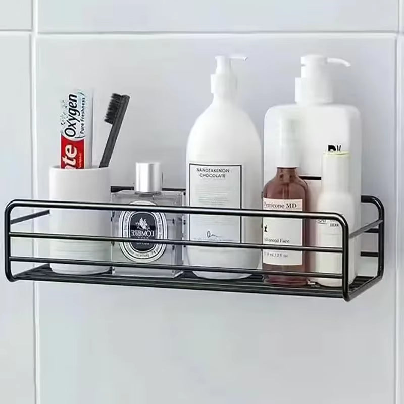 Étagère d'angle de douche sans perçage – rangement salle de bain auto-adhésif noir rectangle
