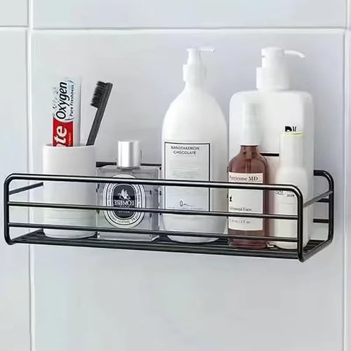 Étagère d'angle de douche sans perçage – rangement salle de bain auto-adhésif noir rectangle
