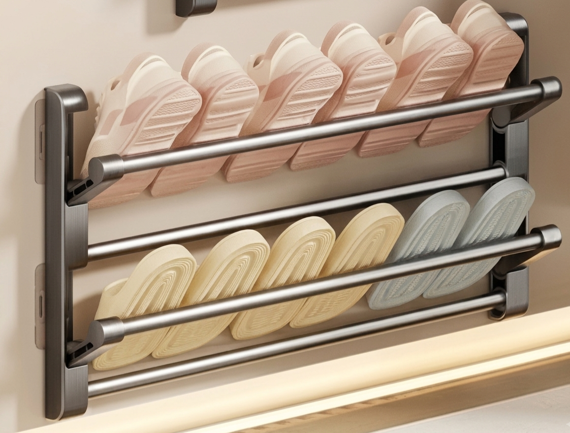 Étagère Murale à Chaussures Pliable – Rangement Sans Perçage pour Porte de Salle de Bain