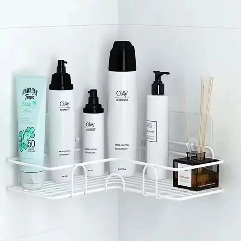 Étagère angle douche blanche rectangle – rangement salle de bain mural sans vis
