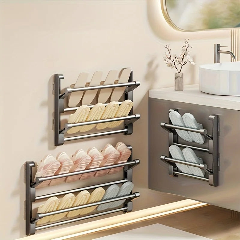 Étagère chaussures murale pliable 70cm – rangement derrière porte salle de bain
