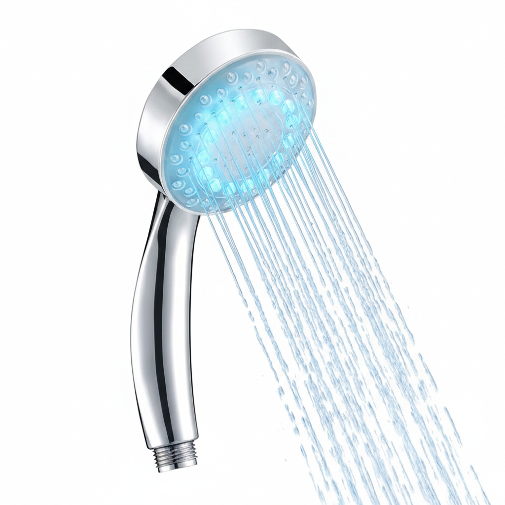Pommeau de douche à main LED chromé – jet doux silencieux contrôle température
