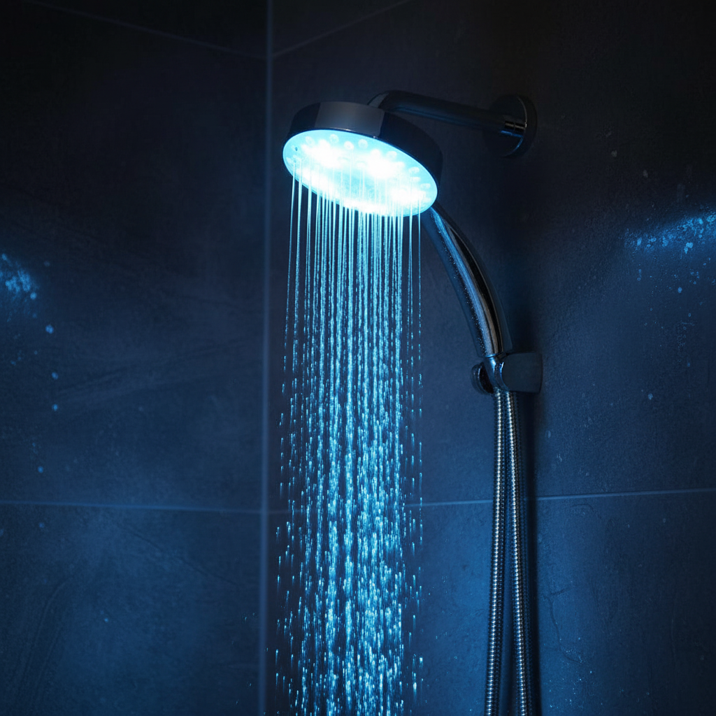 Pommeau de douche LED bleu effet pluie – grand modèle plafond économie d'eau
